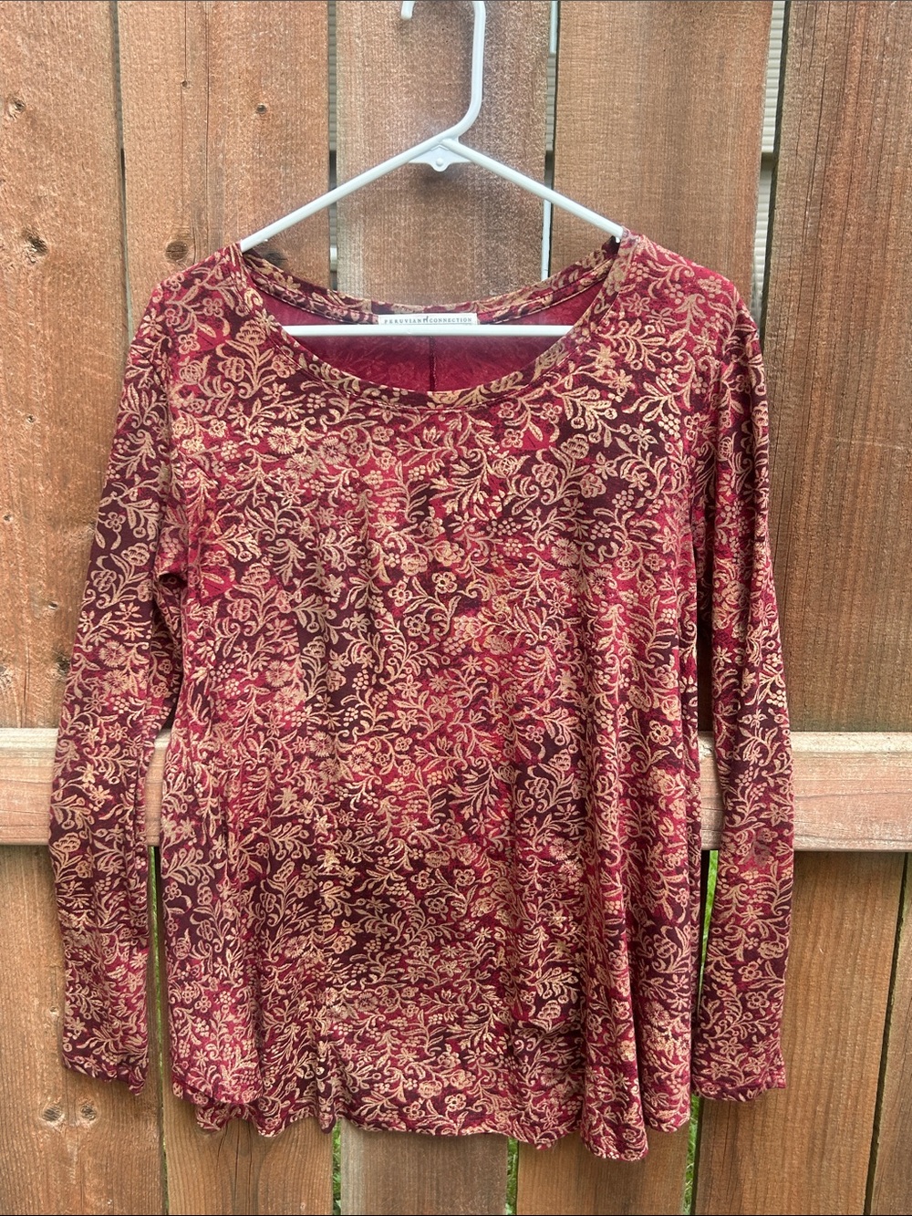 Peruvian Connection Long Sleeve Floral Trapeze Top Size XS/Small